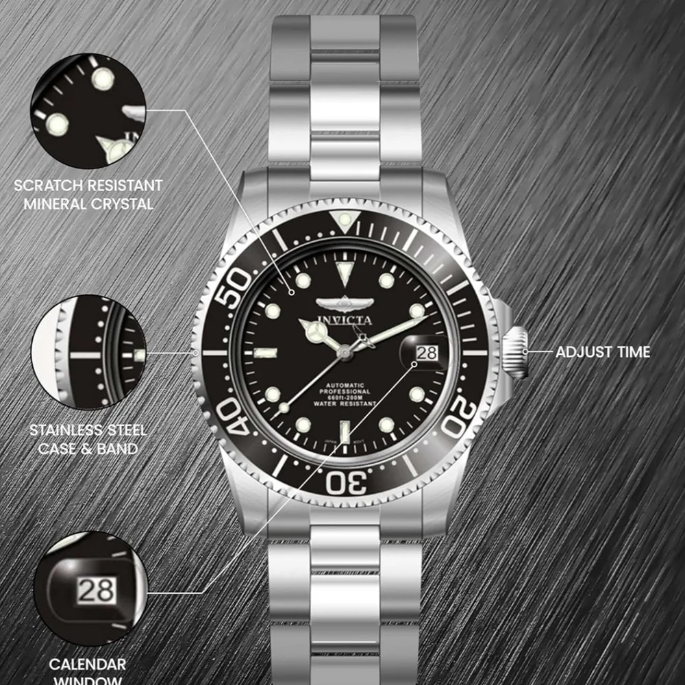 NWT Invicta 89260D Silver and Black Stainless Steel Mens Automatic Dive Watch